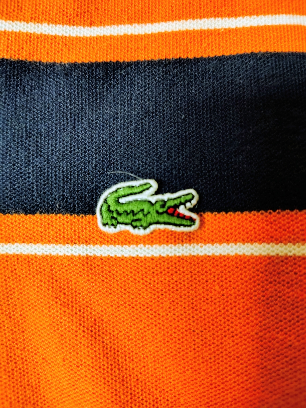 Lacoste Men's Orange Navy Striped Short Sleeve Polo Shirt Size 5 / Medium - Picture 4 of 6